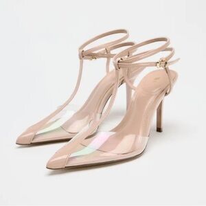 New ZARA Pointed Toe Vinyl Slingback Heels